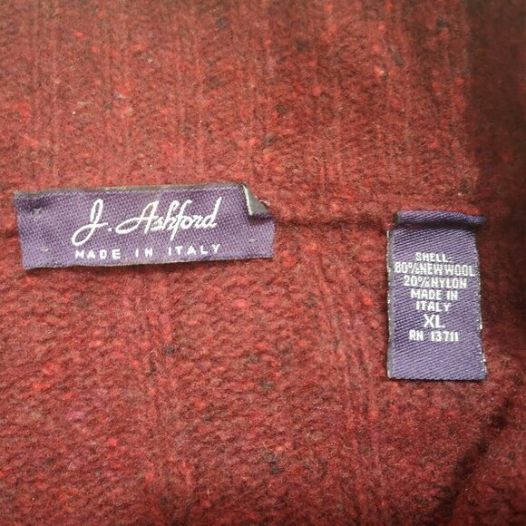 J. Ashford Men's Size XL Burgundy 1/4 Zip Made in Italy Wool Blend Sweater - Picture 3 of 8